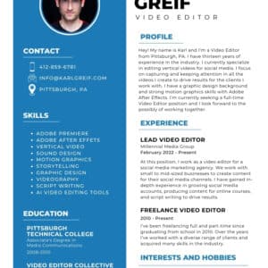 Video Editor Resume Template