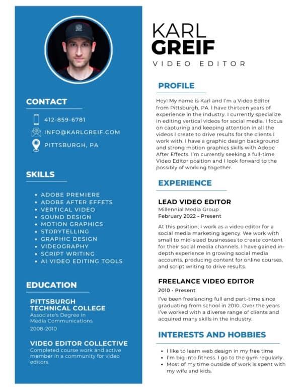 Video Editor Resume Template - The Video Editor Collective